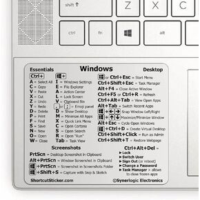 SYNERLOGIC Windows PC ملصق اختصار لوحة المفاتيح المرجعية | ملصق اختصار Windows لاصق بدون بقايا من الفينيل لأي جهاز كمبيوتر محمول أو سطح مكتب | ورقة الغش لاختصارات Windows (قوس قزح/كبيرة، قطعة واحدة)
