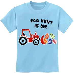 Easter Shirt for Toddler Boys Girls Bunny Outfits Short Sleeve Cotton Kids Eggs Hunt T-Shirt Tractor Tee Top