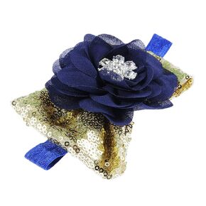Boutique Navy Blue Flower Baby Headband Girls Gold Sequin Bow Hairband Photo Props Gift