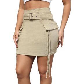 Women's Denim Skirt High Waist Y2K Skirt Flap Pocket Belted Bodycon Cargo Skirt Jean Skirt