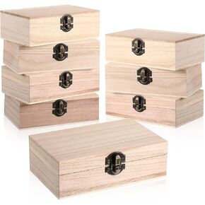 Yookeer 16 Pieces Unfinished Wooden Boxes with Hinged Lid Bulk Wood Box for Crafts Rectangle Keepsake Front Clasp Wooden Storage for Crafts Paint DIY Hobby Jewelry Arts, 6 x 3.7 x 2 Inch