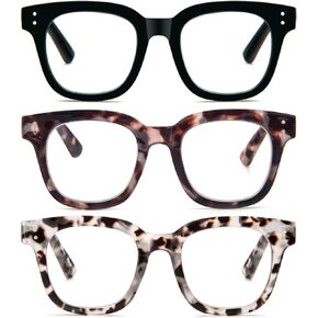 3 Pack Oversized Reading Glasses for Women Men with round Frame Fashion Blue Light Blocking Computer Readers