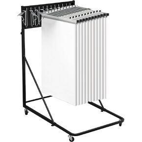 Thyle Mobile Blueprint Storage Black Vertical Poster Display Rack Heavy Duty Plan Holder with 12 Brackets Height Length Adjustable Rolling Stand Wheel File Organizer Stand for Office Home School
