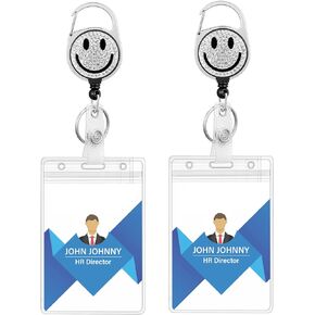 Retractable Badge Holder with Clip Lanyards for Id Card Badges Reel (Rhinestones)