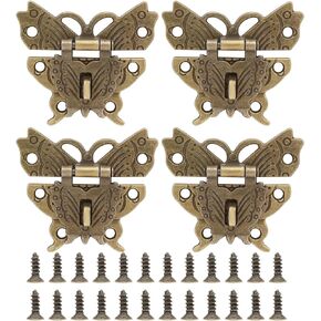 4 Pack Butterfly Hasp Jewelry Box Hasp Latch Antique Hasp Lock Small Latches and Screws for Suitcase Cabinet（Antique）