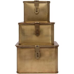 Creative Co-Op Nestable Square Metal Storage Boxes with Hasp Lock, Black, Set of 3