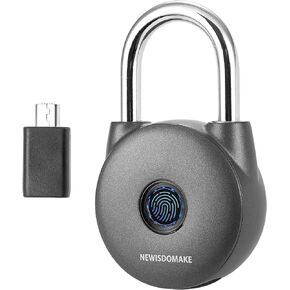 Fingerprint Padlock, Fingerprint Lock with Key Backup, Waterproof Smart Lock for Locker, Fingerprint Locker Locks for Gym, Luggage, Bookcase, Suitcase, Backpack, Bike, School Locker(Gray)