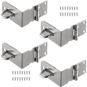 4 PCS Door Hasp Latch 90 Degree, 4 inch Safety Angle Padlock Hasp Lock Latch, Stainless Steel Safety Door Latches for Push Sliding Barn Door, Brushed Silver