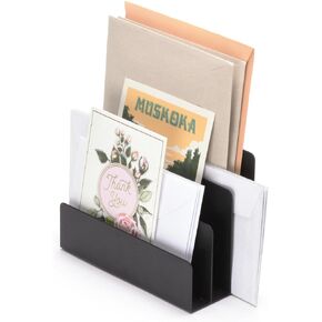 Desktop Mail Organizer – 3-Slot Black Metal Letter Holder and Bill Sorter for Office and Home