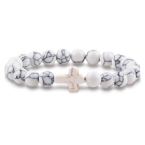 8mm Cross Beaded Bracelet for Women Men,Natural Stone Turquoise Stretch Bracelet Adjustable Elastic Cross Bracelet Communion Bracelet, Religion Faith Religious Christian Gifts,Bring Good Luck(Blue)