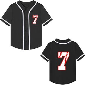 Kids Baseball Jersey Boys 7th Birthday Gift Print Number 7 T-Shirt Girls Trendy Hip Hop Button Short Sleeve Tops