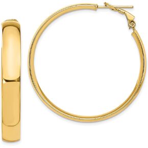 Avariah 14K Yellow Gold 6mm High Polished Omega Back Hoop Earrings - 39mm - Made In Italy