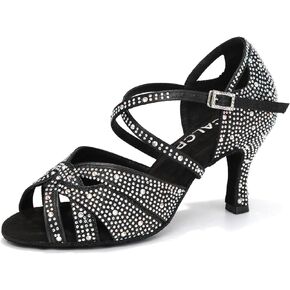 Women's Latin Dance Shoes Satin Rhinestones Professional Ballroom Salsa Performance Dancing Shoes,Model L388