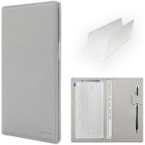 Genuine Leather Checkbook Cover for Men Women, Slim Checkbook Holder with Pen Holder & Removable Checkbook Divider (Trifold) - Italian Calf Leather