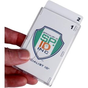 Heavy Duty Crystal Clear 2 Card Badge Holder (Holds Two Cards) - Vertical Dual Sided Card Cases - Polycarbonate Rigid/Hard Plastic with Secure Top Load by Specialist ID