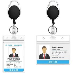 2 Pack ID Badge Holder Retractable Reel with Carabiner Belt Clip and Key Chain, Name Badge ID Card Holder, Heavy Duty, Name Badge Reel with Metal Alligator Clip