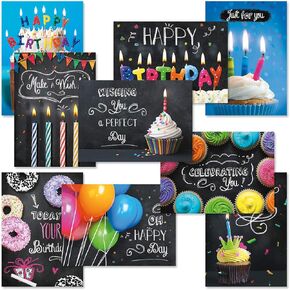 Current Bright Blackboard Birthday Greeting Card Value Pack – Set of 18 (9 Designs), Large 5 x 7 inches, Envelopes Included