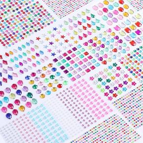 Gem Stickers, 1876 Pcs 12 Shapes Self Adhesive Rhinestone Stickers Multicolored Assorted Sizes 17 Sheets Bling Stick on Gems for DIY Crafts Makeup Nail Eye Cards Gifts Decorations