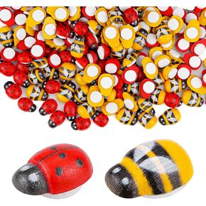 Tiny Wood Ladybugs and Bees Self-Adhesive Flatback Mini Wooden Ladybugs and Bees Cartoon Embellishments for DIY Crafts Scrapbook Decoration 200Pcs