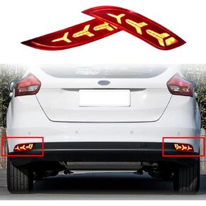ruihe 3D LED Rear Bumper Reflector Turn Signal Brake Tail Lights Lamps Trim Fit for 2015 2016 2017 2018 Ford Focus hatchback ST Electric Titanium SE SEL