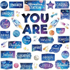 45pcs Bulletin Board Set Motivational Posters Classroom Mirror Growth Mindset Decor Positive Affirmations Accents Cutouts for School Office Home Teacher Wall(Woodland)