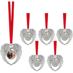 SUPERFINDINGS 6Pcs Alloy Angel Wing Heat Transfer Sublimation Blank Pendant Printing Sublimation Decoration Heat Sublimation Photo Frame Pendant for Christmas Party Decor