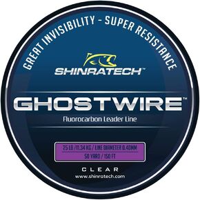 ShinraTech 100% Fluorocarbon Leader Line (25lb 50yd Spool) - Clear and Virtually Invisible Underwater
