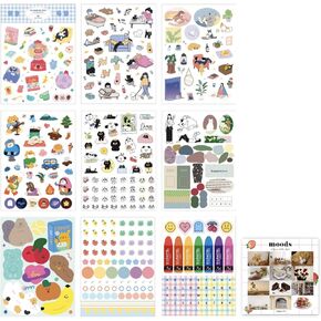 Cute Essential Kawaii Aesthetic Stationery Sticker Pack - 6 Sheets (310+ Stickers) - for Planners, journals, scrapbooks, Gifts, Kpop photocards, polcos + 1 dalgaru Sticker Sheet