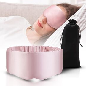 Full Coverage Sleep Eye Mask, Fits Face Breathable Comfort Eye Mask 99% Light Blocking, Simulated Silk Satin with Adjustable Shoulder Strap Storage Bag for Women Men Travel Home Rest (Black)