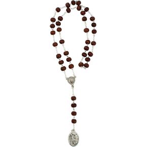 Saint Michael and Guardian Angel Chaplet Rosary | Wooden Beads with Silver-Tone Medals | Great Catholic Gift for First Holy Communion and Confirmation | Made in Italy