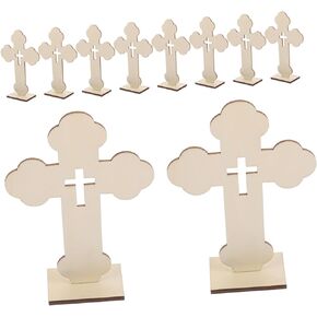 Zerodeko 10pcs Cross Ornament Christmas Cross Decoration Religious Cross Tabletop Cross Standing Cross Figurine Church Cross Catholic Cross Decor Table Decor Diy Ornament Pendant Blank Wood
