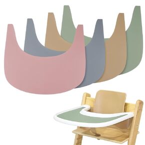 High Chair Placemat, 4 Pieces High Chair Placemat Silicone, Clean and Hygienic, for Stokke High Chair Tray Cover, Suitable for Stokke Tripp Trapp High Chair Tray (Pink+Grey+Khaki+Green)