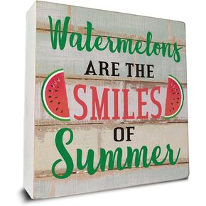 Watermelons are the Smiles of Summer Wooden Box Sign Desk Decor for Home Kitchen Shelf Table Decoration 5 X 5 Inch