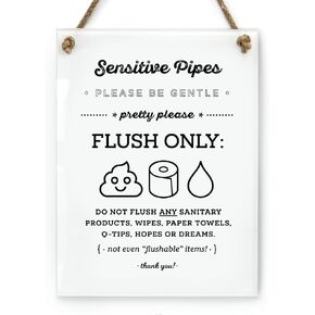6x8 Inch Cute Sensitive Pipes Emoji Bathroom Sign ~ Ready to Hang ~ Premium Finish (1)