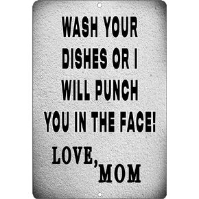 Rogue River Tactical Funny Kitchen Metal Tin Sign, 12x8 Inch, Wall Home Décor- Bar Wash Your Dishes Signed MOM