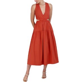 BCBGMAXAZRIA Women's V Neck Sleeveless Elastic Cut Out Waist Maxi Dress