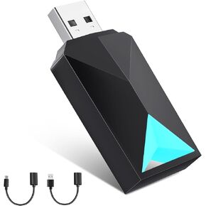 محول CarPlay اللاسلكي/Android Auto، 2 في 1 سلكي إلى Carplay Dongle مناسب لمصنع CarPlay السلكي/Android Auto Cars 2016+، 5 جيجا هرتز واي فاي التوصيل المنخفض والتشغيل عبر الإنترنت، أسود