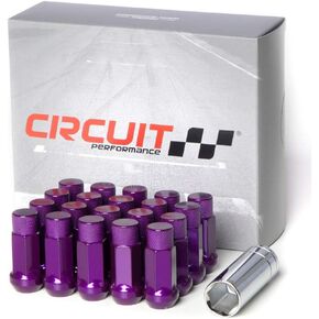Circuit Performance Forged Steel Extended Hex Lug Nut for Aftermarket Wheels: 12x1.25 Purple - 20 Piece Set + Tool