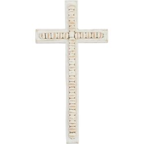 Mud Pie Large Beaded Wood Cross, White