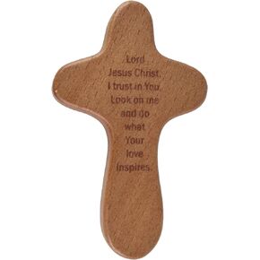Needzo Wooden Sacred Heart Comfort Holding Cross, Religious Hand Held Inspirational Gifts, 3.5 Inches