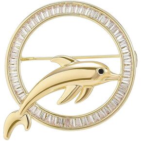 Round Circle Brooch Rhinestone Crystal Brooch 18k Gold Plated Lapel Pin Jewelry Gifts for Women Men