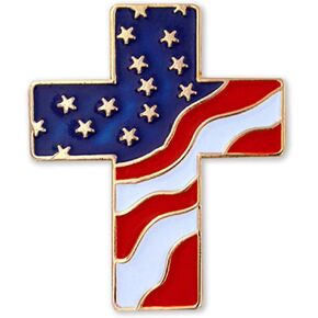 PinMart's American Flag Cross Patriotic Enamel Lapel Pin with Magnetic Back