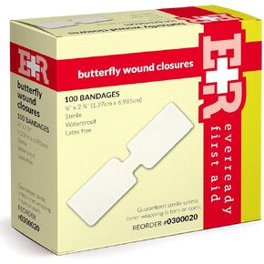 Ever Ready First Aid Sterile Butterfly Strips, Individually Wrapped Wound Closure Bandages for Small Wounds Protection, ½" x 2 ¾" – 100 Count