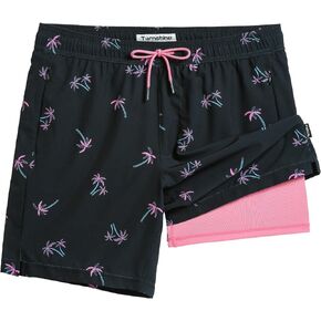 Mens Swim Trunks with Compression Liner Bathing Suit 7 Inch Inseam 2 in 1 Swim Shorts Stretch Beach Shorts