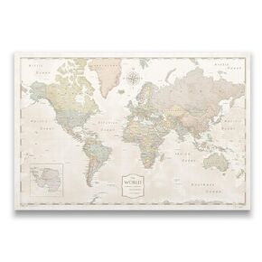 Conquest Maps World Travel Map with Pins Desert Sunrise Style Push Pin Travel Map Cork Board, Track Your Travels w/a Handmade Unique Canvas Pinable Map (24" x 16")