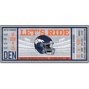 FANMATS 23119 NFL Denver Broncos Ticket Design Runner Rug - 30in. x 72in. | Sports Fan Area Rug, Home Decor Rug and Tailgating Mat
