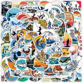 120pcs Go Fishing Sticker Vinyl Waterproof Aesthetic Outdoor Adventure Cartoon Decals Stickers for Laptop Water Bottles Skateboard Book Scrapbook Luggage Decals Gifts for Adults, Teens, Kids
