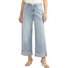 Silver Jeans Co. Women's Baggy Mid Rise Wide Leg Cropped Jeans