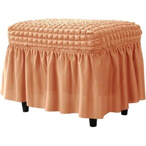 Lattice Stretch Ottoman Cover Soft Stretch Slipcover with Skirt Polyester Rectangle Footstool Modern Furniture Protector Bubble Covers for Living Room and Bedroom