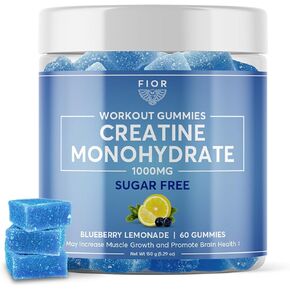FIOR Creatine Gummy - Best Creatine Monohydrate Chewable, 60 Count, Workout & Protein Supplement, Cognitive Enhancement, Sour Green Apple Flavor, 30 Servings